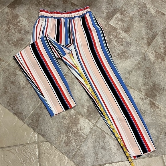 NEW Express High Rise Vertical Stripe Paper bag Waist Ankle Pants Pull On XS - Picture 6 of 11